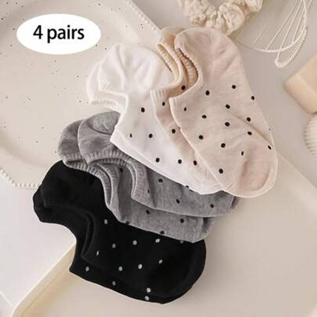 SHEIN 4 Colors/Set Fresh & Minimalist Casual Fashion Polka Dot No-Show Socks For Women, Spring/Summer