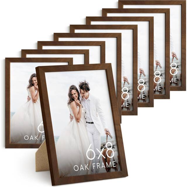 HAUS AND HUES 6x8 Walnut Oak Wooden Picture Frame - Set of 9 6x8 Poster Frame - Premium Oak  Vertical Hang  Shatterproof Plexiglass - Ideal for Home