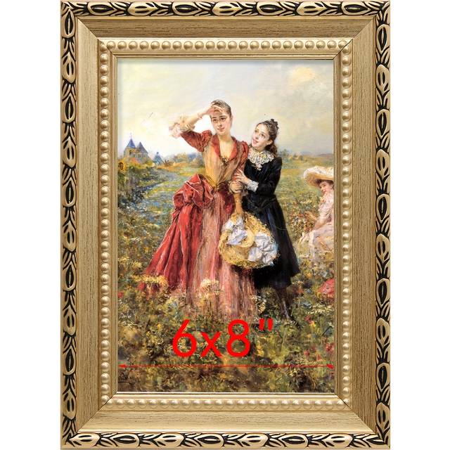 TEMU 1pc Vintage Golden Patterned Picture Frame - Fits 5x7, 6x8, 7x10 Photos, Living Room & Bedroom Wall Decor, Single With Polystyrene Material, Tabletop Display