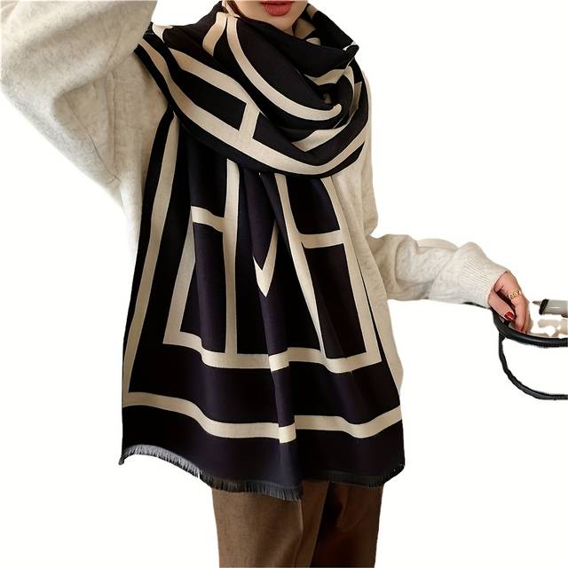 TEMU Women's Soft And Comfortable Blend Shawl - Vintage Style Lightweight Scarf, Suitable For All