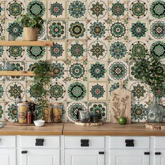 SHEIN Removable Ceramic Decal Wall Tile Sticker Home Decoration Square PVC Floor Sticker Waterproof Peel And Stick