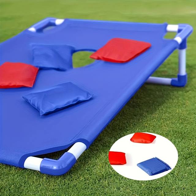 TEMU Outdoor Fun | Portable Cornhole Game Set - Foldable & Durable Abs Bean Bag Toss With 6 Sandbags, Ideal For Parties, Camping & Backyard Fun,