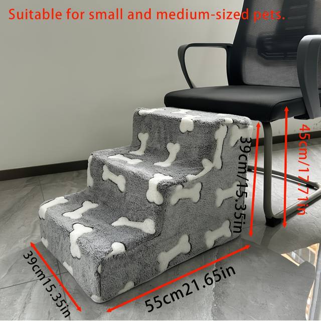 TEMU Suitable For Small And Medium-sized Pets, Steps To Sofas And Beds, Polyester Fiber Material With Non-slip Bottom, Bone Cartoon Pattern