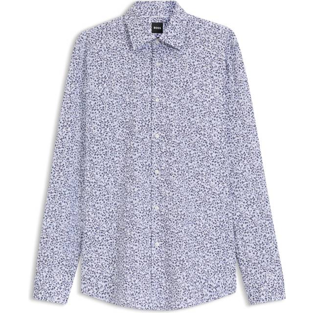 HUGO BOSS BOSS Floral Print Cotton Blend Shirt, Light Blue