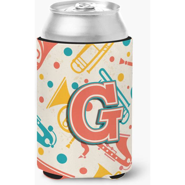 Letter G Retro Teal Orange Musical Instruments Initial Can or Bottle Hugger CJ2001-GCC