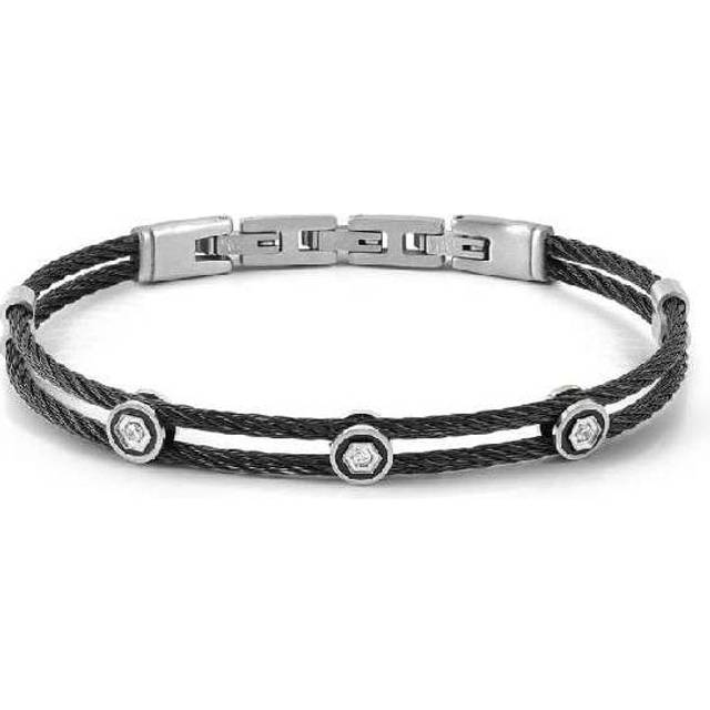 Nomination Sea Lover White Cable Bracelet in Black PVD Steel with CZ