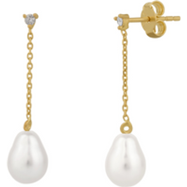 Diamond Drop Real Pearl Fine Earrings 14ct Solid Gold