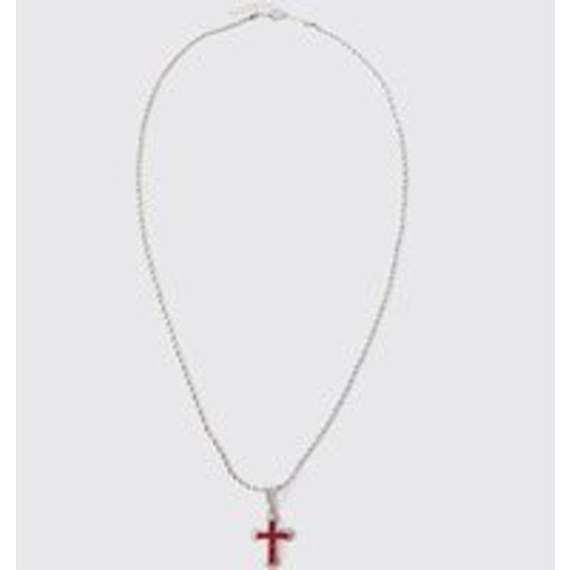 Iced Red Cross Necklace - Grey - One Size