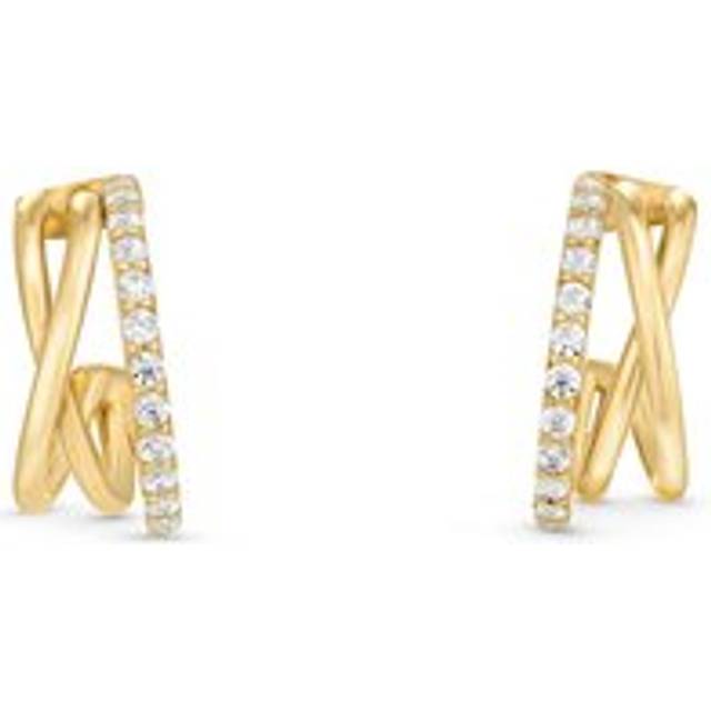 9ct Yellow Gold Cubic Zirconia Twist Hoop Huggie Earrings