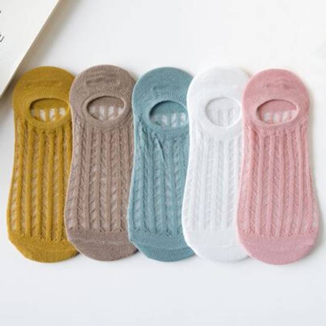 SHEIN 5 Pairs Women Summer Thin Invisible Socks Silicone Non-Slip Mesh Breathable No-Show Socks