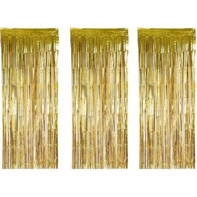 SHEIN 3pcs Gold Foil Fringe Curtains For Wedding, Birthday, Engagement, Bridal Shower, Bachelorette Party, Women&#39;s Day, Festival, Celebration Or Event Decor