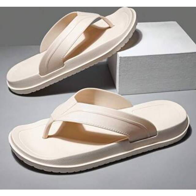 SHEIN Men&#39;s New Fashion Casual Flip Flops, Suitable For Indoor/Outdoor, Swimming Pool, Beach, Non-Slip, Odor-Resistant, Durable, Plus Size, White Wooden Clo