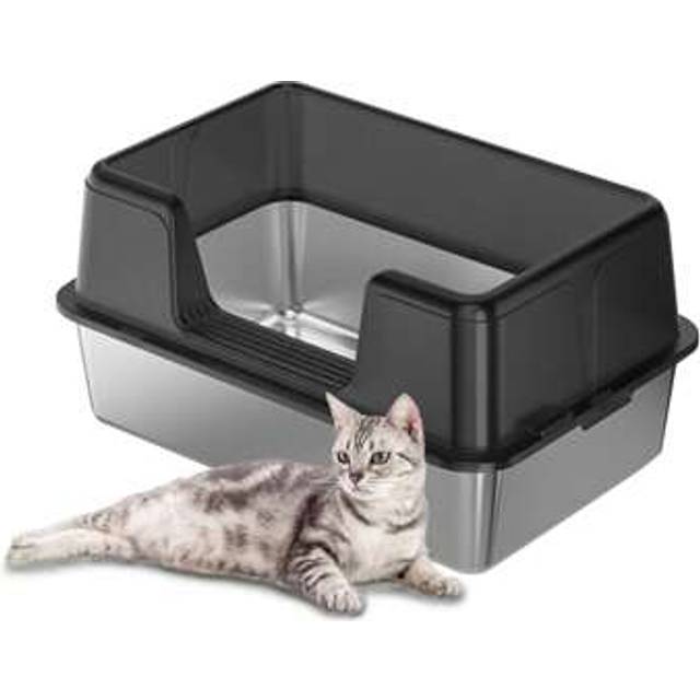 SHEIN XL Stainless Steel Cat Litter Box, Large Cat Litter Tray With High Sides Anti Leakage, Odor Control, Metal Litter Box With Anti-Slip Bottom, Easy Clea