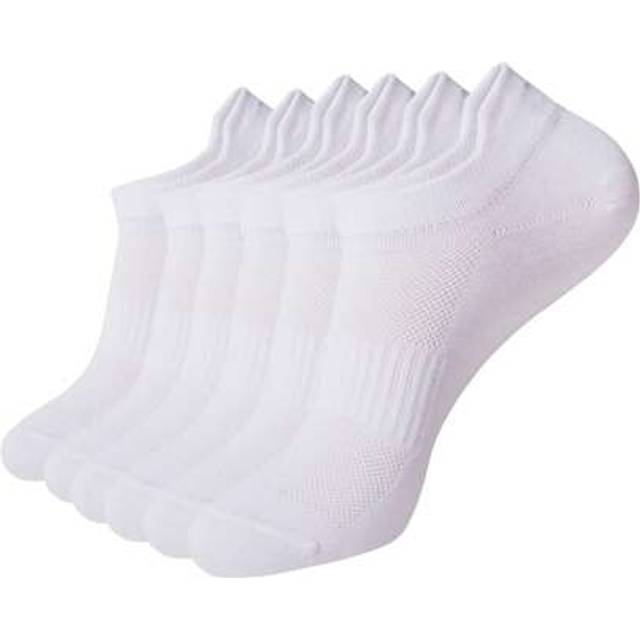SHEIN 6 Pairs Breathable Mesh White Women&#39;s Athletic Socks, Anti-Chafing Heel Tab Running Ankle Socks