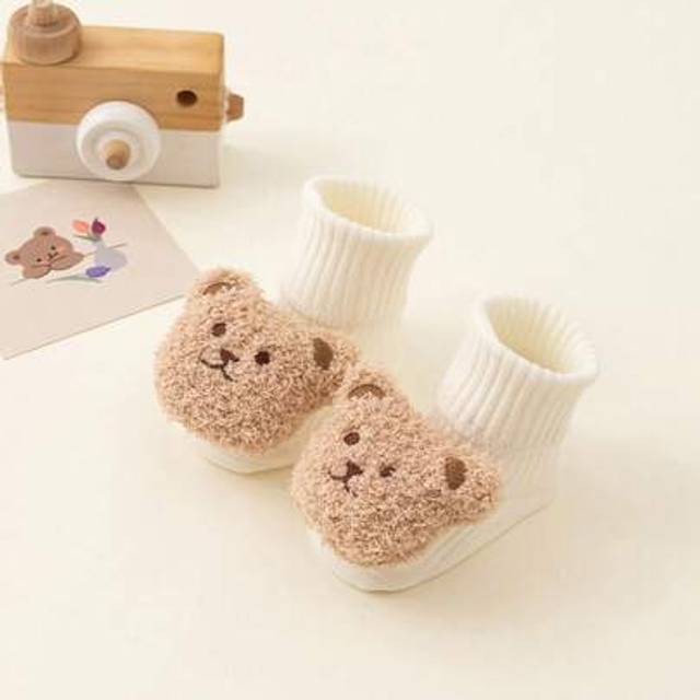 SHEIN 1 Pair Baby Cute Bear Decor Cotton Material Short Socks, Toddlers Non-Slip Indoor Socks