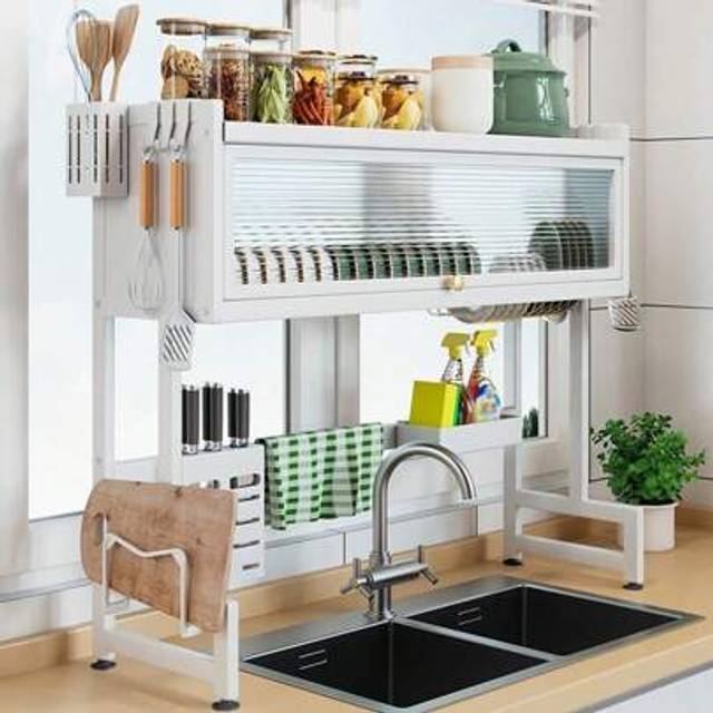 SHEIN Over The Sink Dish Drainer, Space-Saving Dish Rack With Cover,  Rust-Proof Kitchen Dish Drying Rack