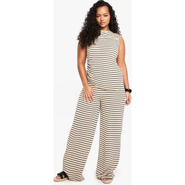 Womens Plus Stripe Single Channel Wide Leg - Cream - 16, Cream