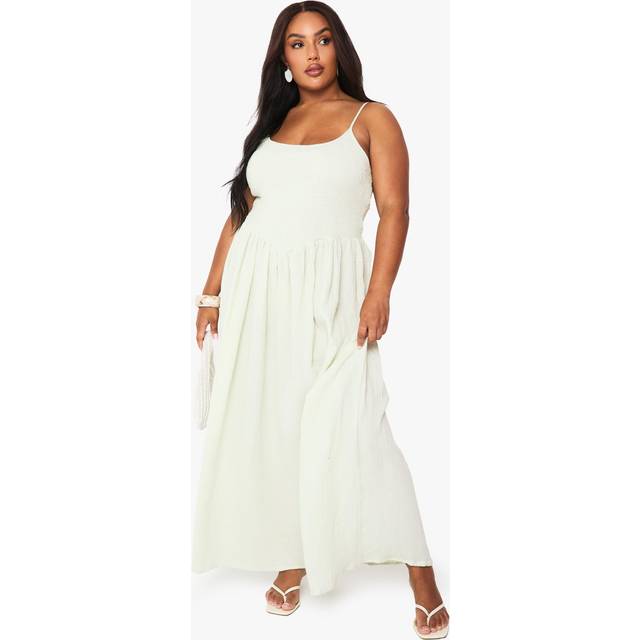 Womens Plus Textured Cheesecloth Maxi Dress - Green - 18, Green