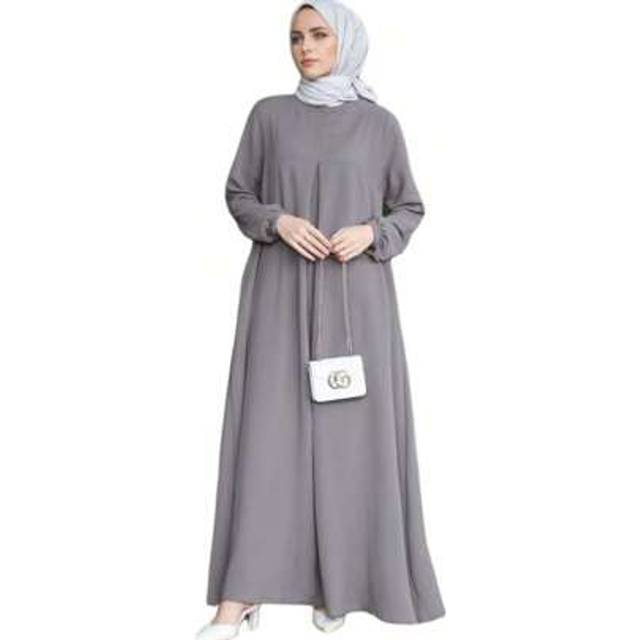 SHEIN Women&#39;s Elegant Plain Colour Long Sleeved Round Neck Simple Loose Casual Arabic Dress, Modest