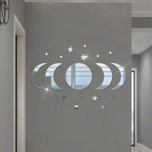SHEIN 21pcs Combination Of Star And Moon Mirror Wall Stickers For Living Room, Bedroom, And Entryway Decor,Stickers,Wall Decal,Vinly Decal For Home Decorati