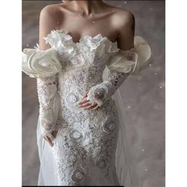 SHEIN Lace Mermaid Fit Slim Wedding Dress, Simple Lightweight Bridal Gown With Train, For Wedding & Graduation
