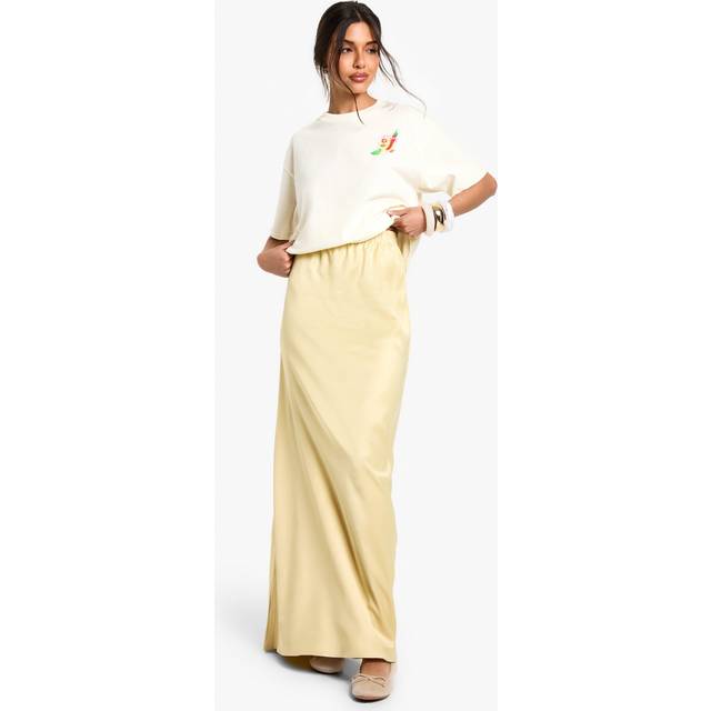 Womens Butter Satin Bias Maxi Skirt - Yellow - 16