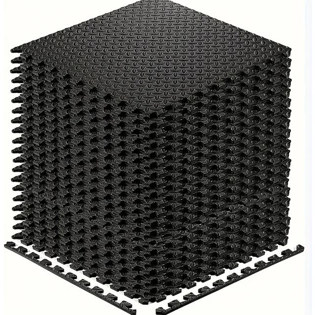 TEMU 20pcs Black Eva Interlocking Exercise Mats Yoga Mat - Soft, Non-slip And Waterproof, Suitable For Home Gym, Training And Shaping, Yog
