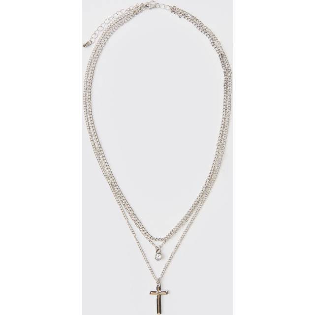 Double Layered Cross Necklace - Grey - One Size