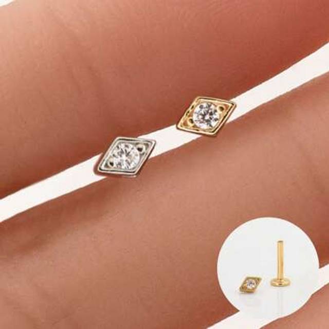 SHEIN 1pc 925 Sterling Silver Tiny Cubic Zirconia Flat Back Earring, Hypoallergenic Earring For Earlobe, Cartilage, Nose