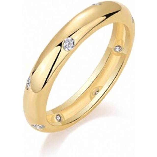 SHEIN 1pc Classic Round Moissanite Ring, 925 Silver 18K Gold Plated, Hypoallergenic & Nickel-Free Design, Suitable As Holiday Gift, Wedding, Engagement, Ann