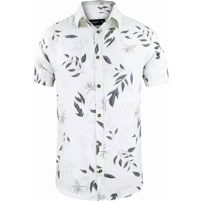 Springfield Men's Mens Hawaiian Shirts Aloha Summer Casual Beach Holiday Viscose Floral Shirts Top - White Leaves - Size: M - white leaves