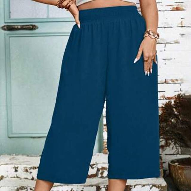 SHEIN Women Plus Size High Waist Wide Leg Casual Loose Pants, Suitable For Work And Commute, Summer