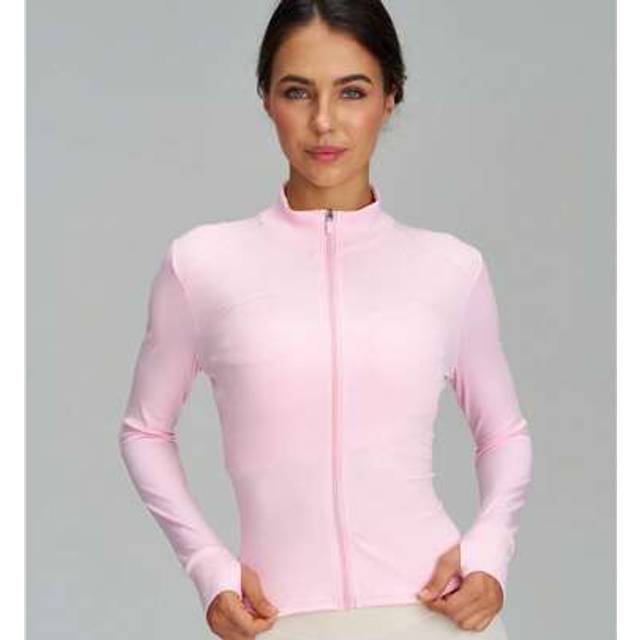 SHEIN Modest Activewear,Academic Chic Jacket,Long Sleeve With Thumbholes, Comfort-Stretch For Dance/Pilates,Waist-Cinching Zip Front + Low Neckline, Street-