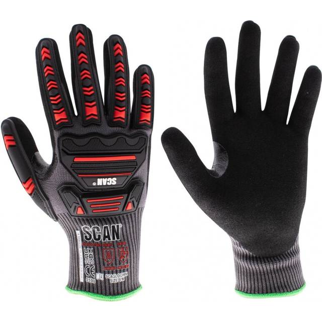 (XL (Size 10), Multi Colour) Scan Nitrile Palm Impact Cut D Gloves