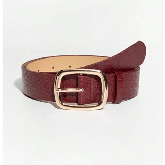 SHEIN 1pc Women&#39;s Luxury Vintage Metal Buckle Wine Red Crocodile Grain Leather Belt, Suitable For Daily Wear Halloween