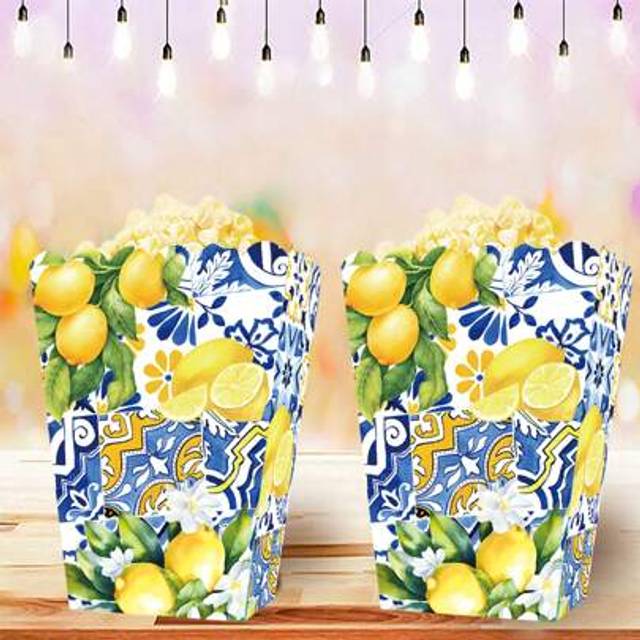 SHEIN 6pcs/Set,Summer Plate Ceramic Tile Lemon Popcorn Snack Box Dessert Popcorn Biscuit Tray Candy Bag Birthday Party Small Gift Snack Box Candy Biscuit Co