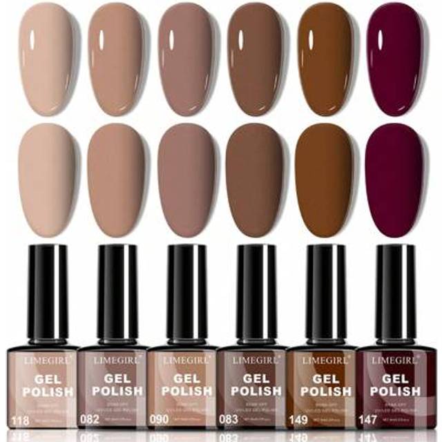 SHEIN LIMEGIRL Gel Nail Polish Set- 6 Colors Coffee Color Series Gel Polish Kit Nail Brown Coffes Color Gel Polish All Seasons Soak Off LED Nail Lamp Nail A