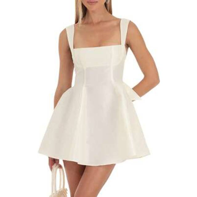 SHEIN Womens Summer Fitted Short Sling Dress Solid Color Sleeveless Backless Square Neck A-Line Dress