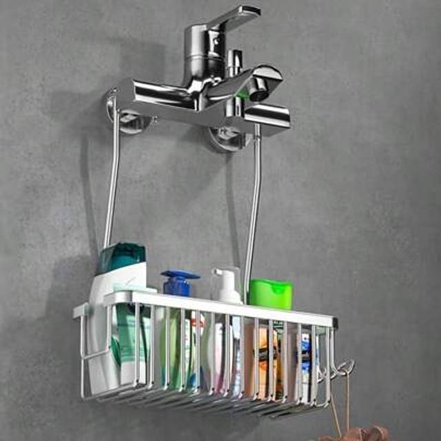 SHEIN 1pc Bathroom Wall Mount Shampoo & Shower Gel Holder, No Drilling Required Bathroom Organizer Bathroom Decor Summer