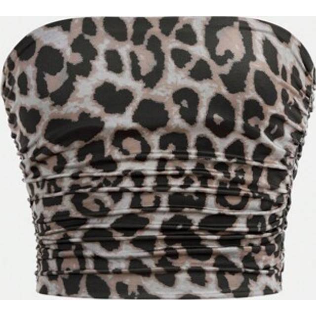 SHEIN Tween Girls Leopard Print Simple & Comfortable Ruched Elastic Fitted Tube Top