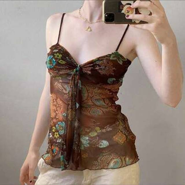SHEIN Women Camisole, Sleeveless Vest Backless Flower Print Slim Fit Summer Sheer Tops