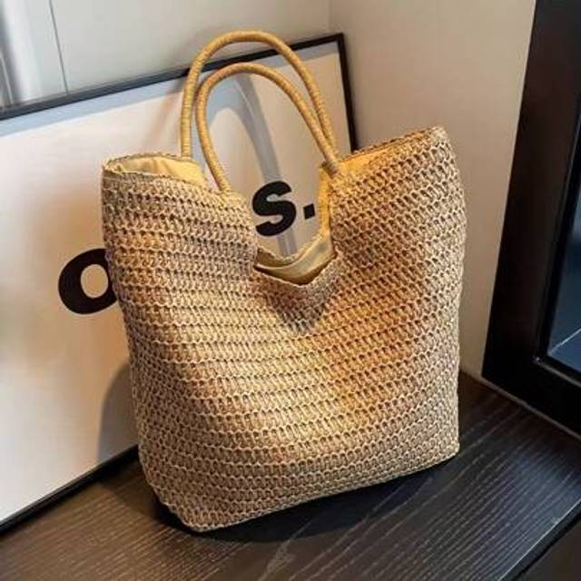 SHEIN Women Beach Bag Summer Rattan Large Handbag Luxury Straw Tote Bag Elegant Boho Bag