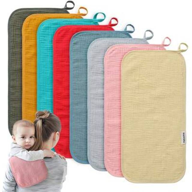 SHEIN Muslin Cotton Baby Burp Cloths 8 Pack - 48x23cm Large Size, 6-Layer Ultra-Absorbent & Breathable, Bear Applique Design Safe For Sensitive Skin, Machin