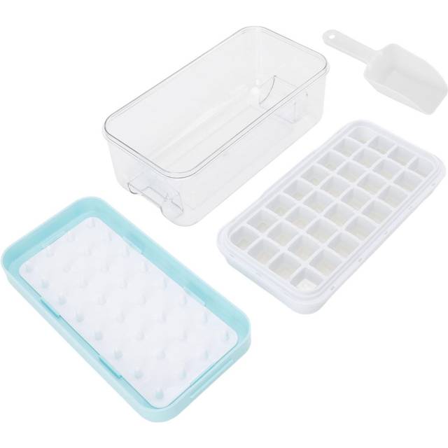 Ice Cube Tray Single Layer with Lid and Ice Storage Box Silicone Ice Maker Mold for Home Kitchen L(for 6.5-9kg) blue