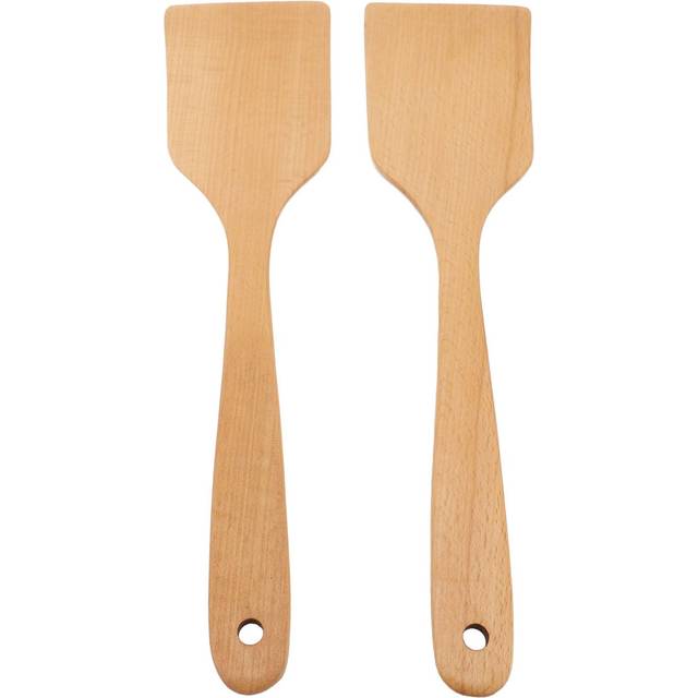 2PCS Wooden Spatula Cooking Turner Beech Wood Long Handle Wide Flat Frying Spatula for Kitchen