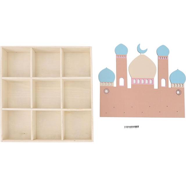 Divided Serving Tray with 9 Sections Wooden Fruit Snacks Food Veggie Platter for Ramadan Holiday