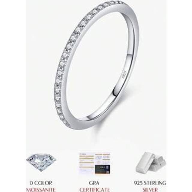 SHEIN MODIAN Simple Eternity Moissanite Ring 925 Sterling Silver Sparkling Simple Thin Wedding Band Rings For Women Fine Jewelry