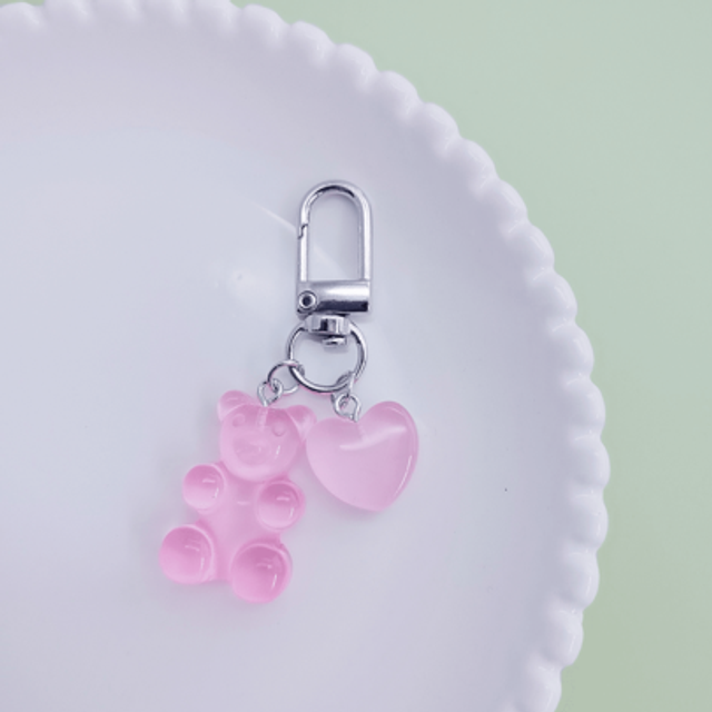 SHEIN 1pc Resin Teddy Bear Candy Spring Clip Zipper Head Keychain Bag Charm Cute Style Daily Bag Accessory