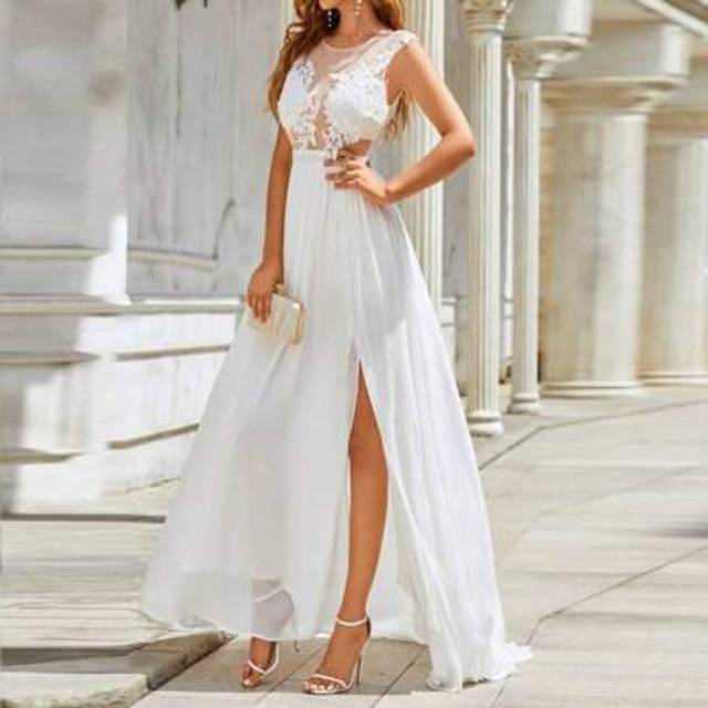 SHEIN Lace Mesh Sleeveless Simple Classic Bridal Gown, Suitable For Summer