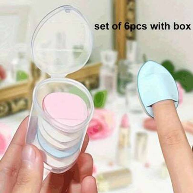 SHEIN Mini Finger Puff With Box, Makeup Sponge Puff Set With Container, Makeup Puff Set Small Mini Powder Puff With Package, Travel Portable Finger Puff, Th